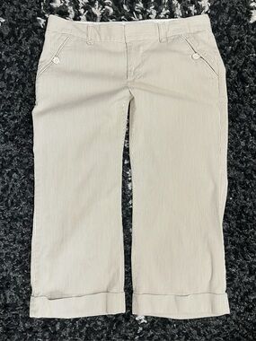 Gap Pinstripe Cropped Capri Pants Khaki Tan White Cuffed Y2K Vintage Size 6